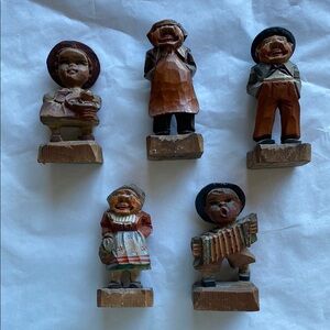 Hand-Carved Wooden Figurines Set of 5. Great old condition. Great old patina.